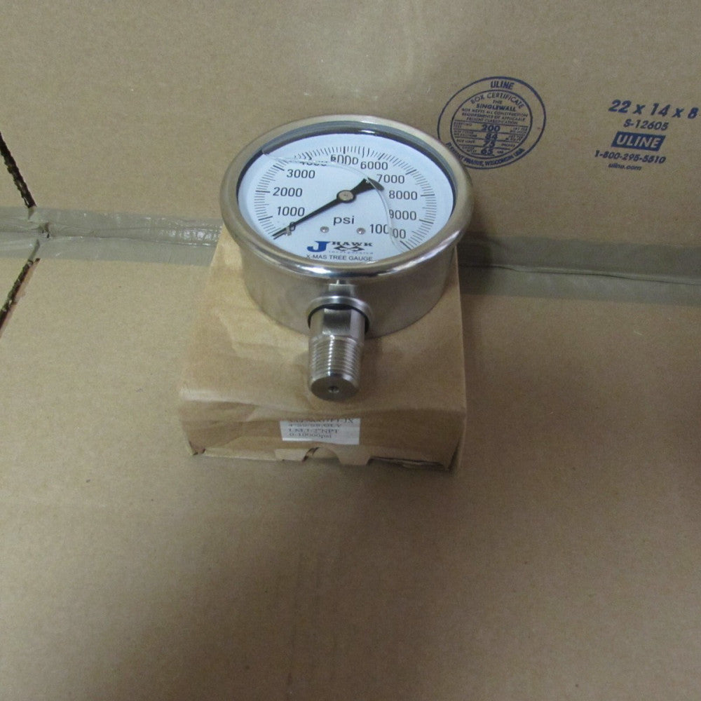 JHAWK INCORPERATED  4" SS X-MAS TREE PRESSURE GAUGE 0-10000PSI 1/2"NPT, NIB!