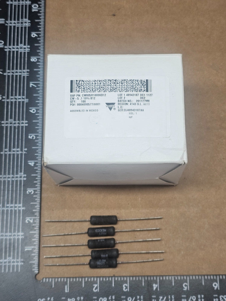 25 Pcs, CW005R1000KB12 Vishay, 5W, 0.1 Ohms, 10% Through Hole, Axial Resistor