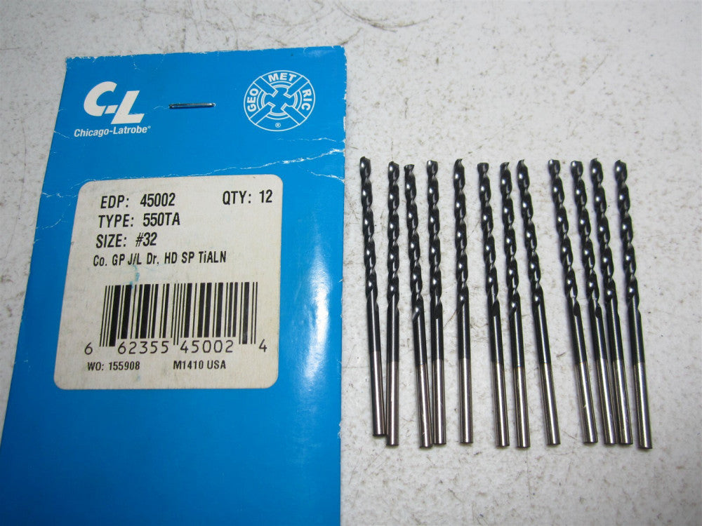 Chicago - Latrobe (45002) #32 135° RH 2-3/4" OAL Cobalt Jobber Drill - Qty 12