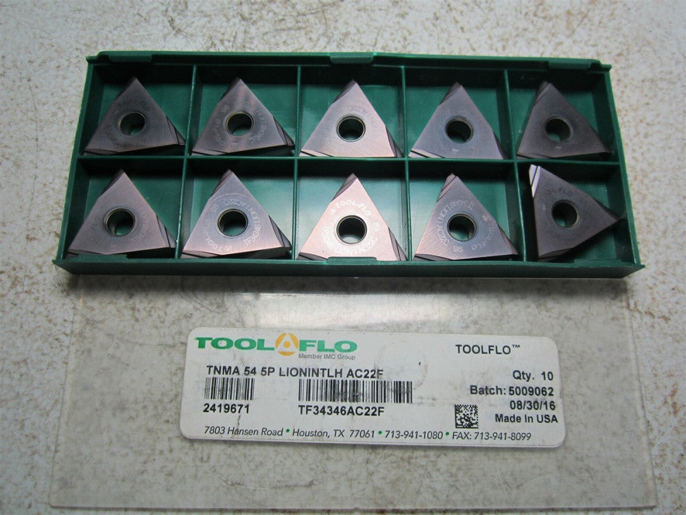 Tool-Flo (TF34346AC22F) TNMA 54 5P Lion Int LH AC22F Threading Insert - Qty 10