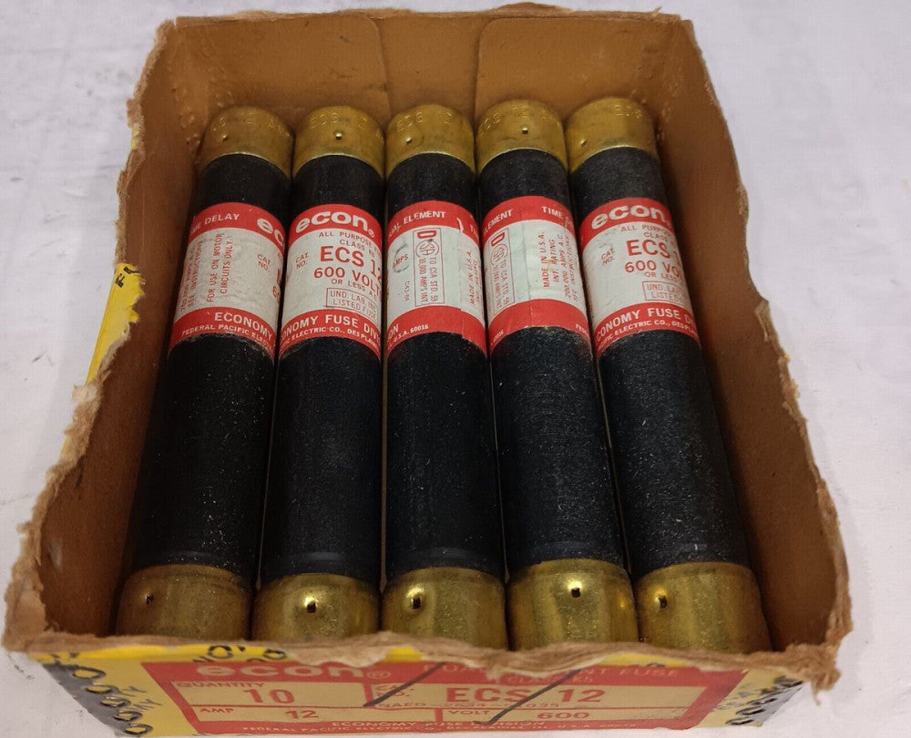 LOT OF 5) NEW ECON 12 AMP CLASS K5 FUSE 600 VAC ECS12