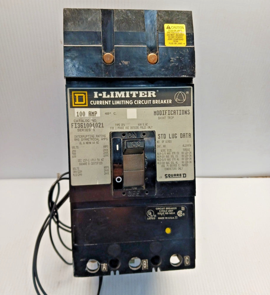 Square D 100 Amp Current Limiting Circuit Breaker FI361001021 with Shunt Trip