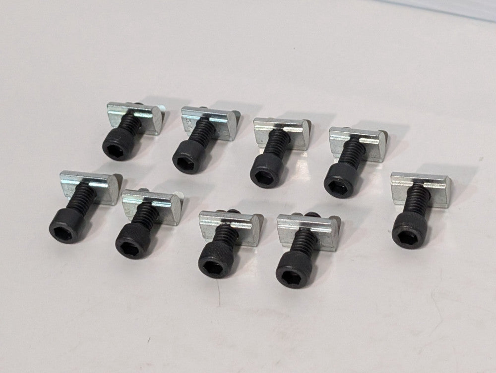 Set of 9 Half Round Roll In T-Nut w/ Spring Leaf & Hex Cap Screw, Carbon Steel