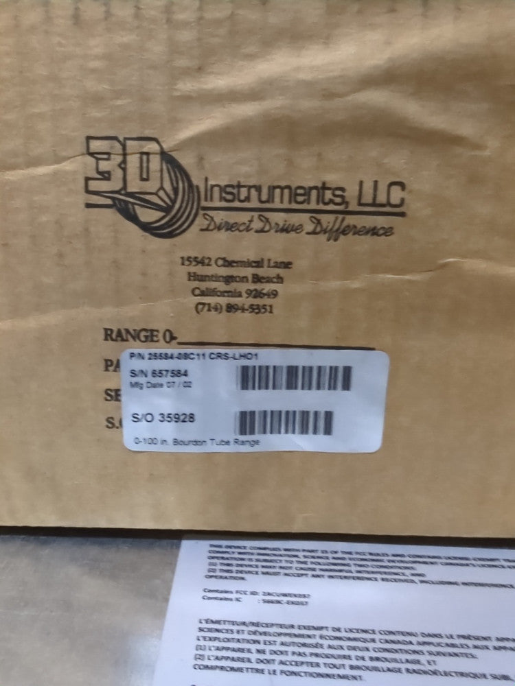 3D Instrument 25584-08C11 Crs-Lho1 Gauge, 0-100 In Bourdon Tube Range