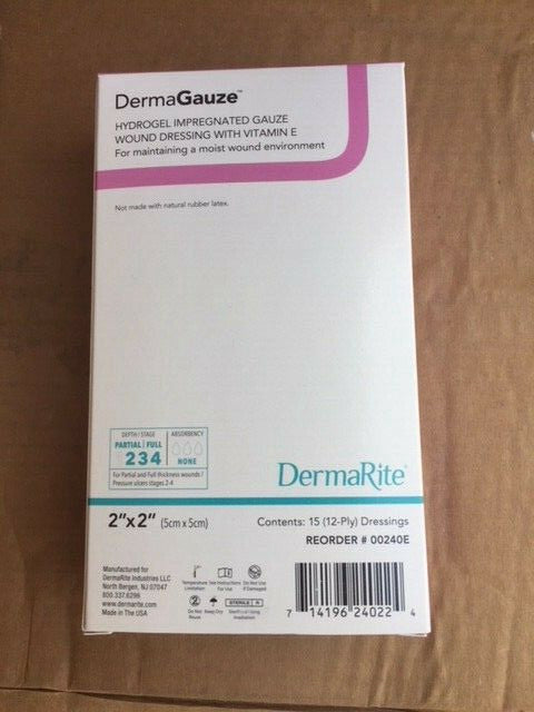 (Box of 15) Dermarite Dermagauze Hydrogel Wound Dressing Model: 00240E (NEW)