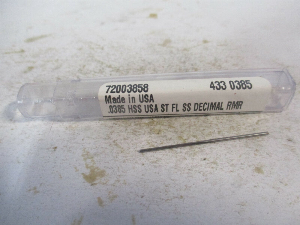 (433-0.0385) 0.0385" x 1/2" x 1-1/2" Straight Shank HSS 3-Flute Chucking Reamer 