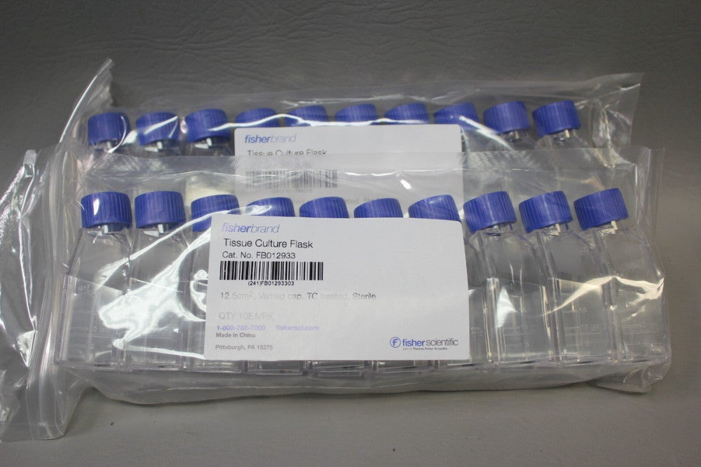 NEW FISHER BRAND TISSUE CULTURE FLASK FB012933 12.5CM VENTED CAP 20 QTY
