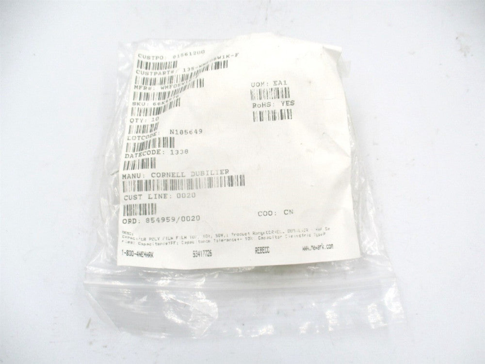 Cornell Dubilier (WMF05W1K-F) 35V 50V Polyester Axial Film Capacitor - Lot of 10