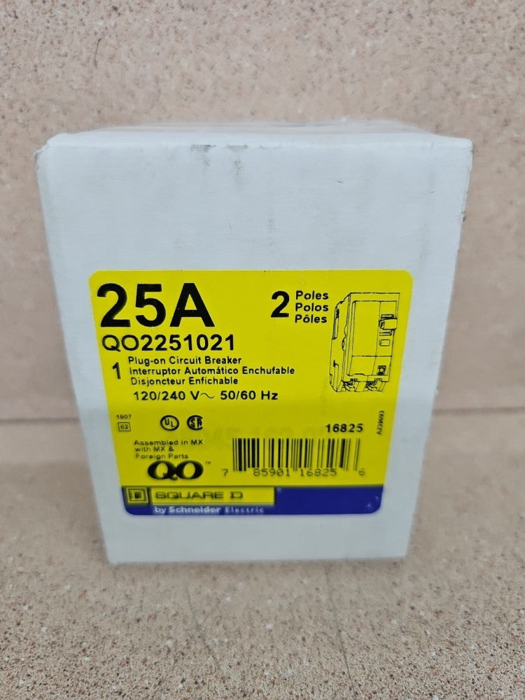 1) New Square D QO2251021 Plug-In 120/240V 25A 2 pole Circuit Breaker