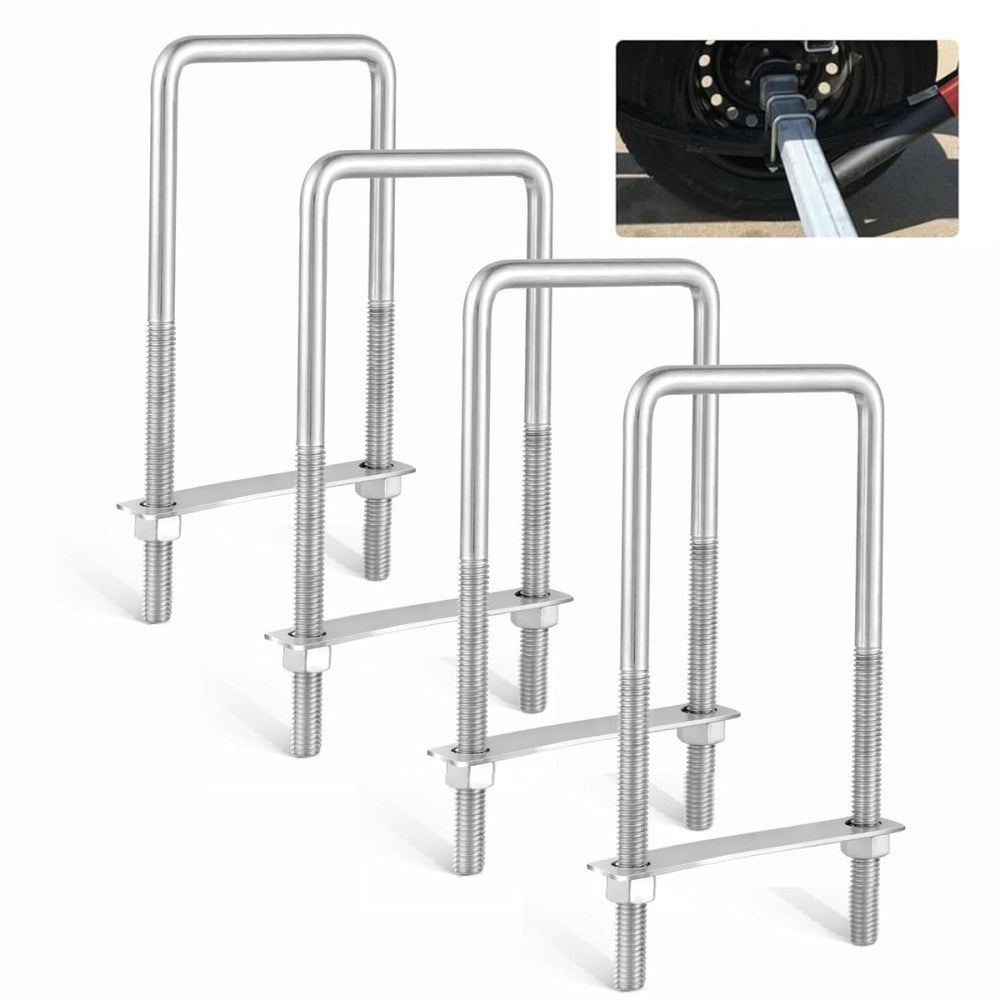 4PCS Square U Bolts with Frame Plates and Nuts 3/8'' X 3'' X 7'' Stainless Steel
