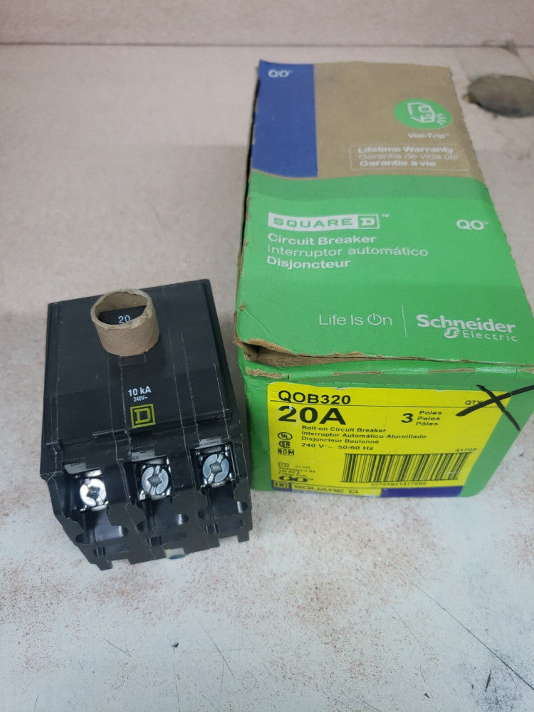 1) New! Square D QOB320 3 Pole 20A 240V Bolt On Circuit Breaker W#