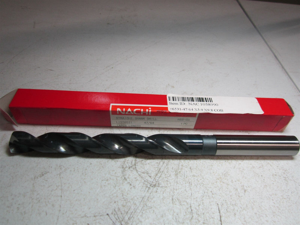 Nachi (1058990) 47/64" Size, 118°, Cobalt Taper Length Drill
