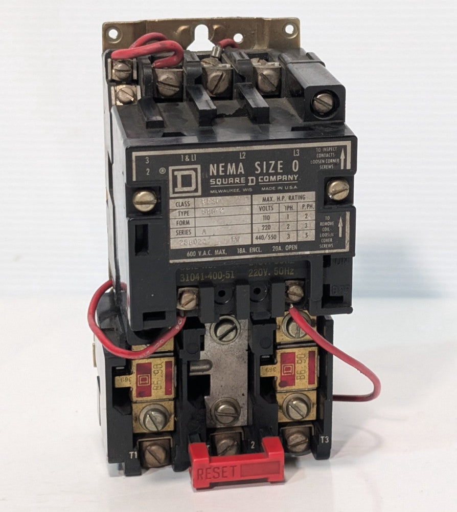 Square D 8536-SBG-2 Starter Series A NEMA Size 0 600VAC w/220/240V, 50/60Hz Coil