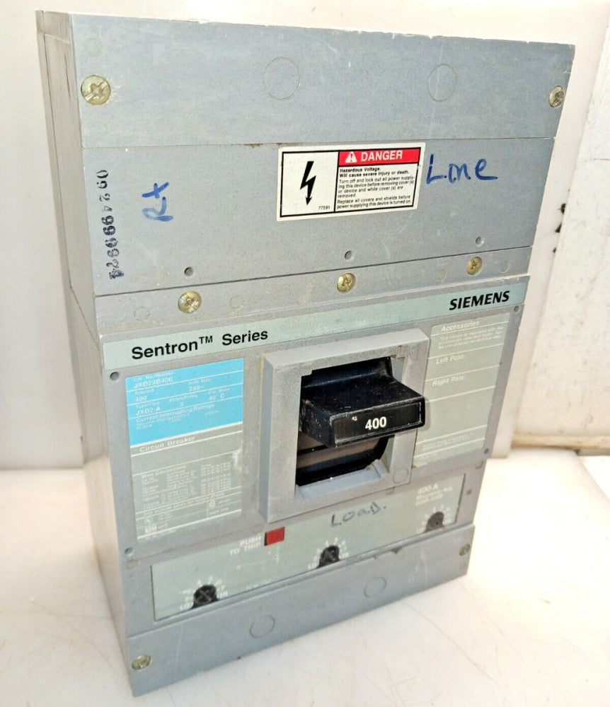 SIEMENS JXD23B400 400 AMP SENTRON CIRCUIT BREAKER 3 POLE 240 VAC 65K