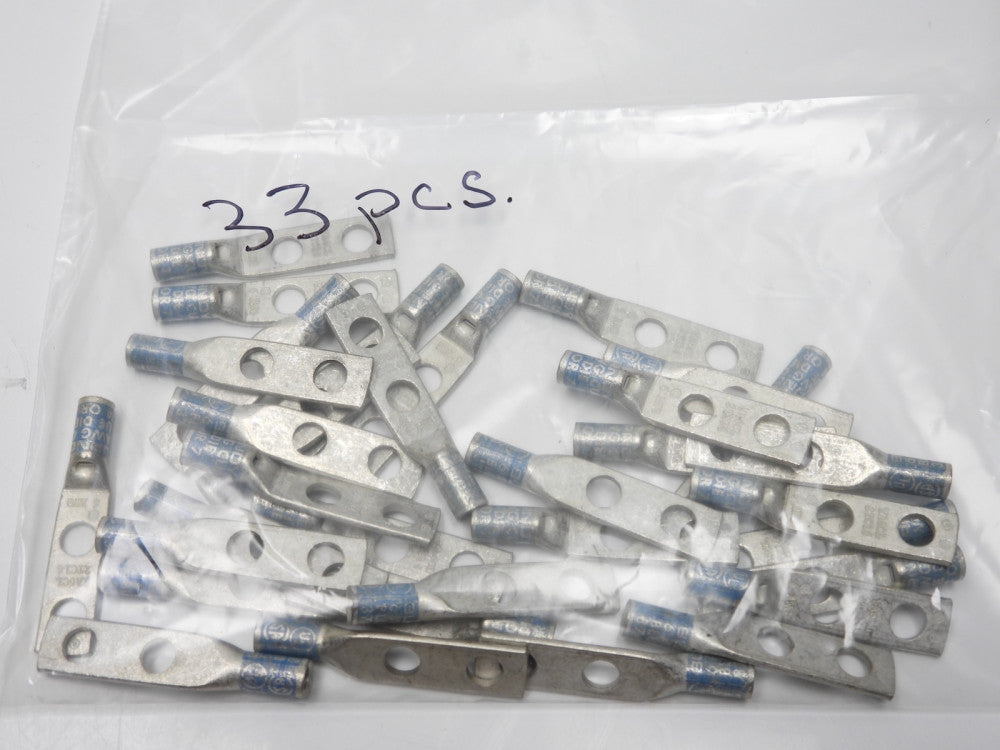 (33pcs) Burndy YA6CL Cu Compression Lug, 2-Hole, 1/4" Stud, #6 AWG, Blue Die
