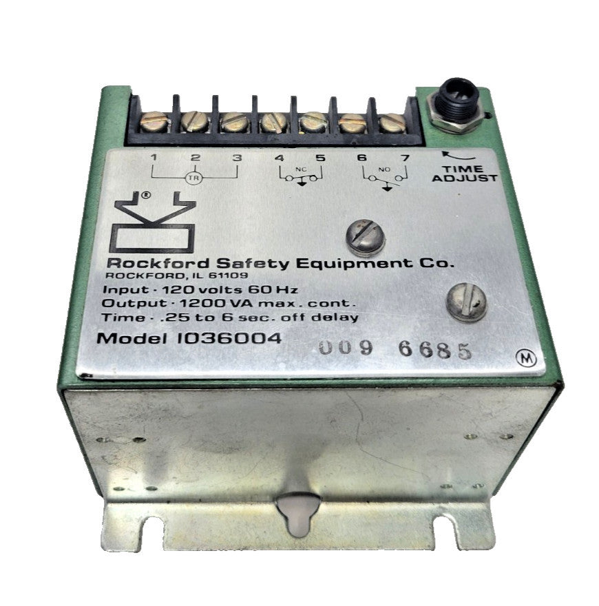 ROCKFORD INPUT/OUTPUT RELAY MODULE MODEL 1036004 120V COIL 0.25-6 SEC