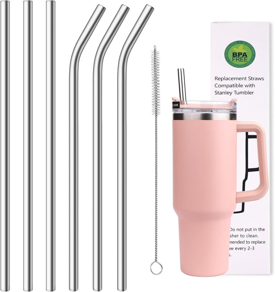 AIERSA Metal Straws for 40oz Tumbler Replacement,12 silver, 8mm metal straw 