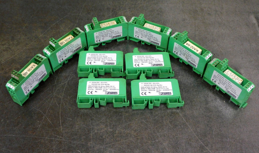 Lot of Ten (10) Phoenix Contact 17-REL/KSR-24/21-21LC DIN Rail Relay Modules
