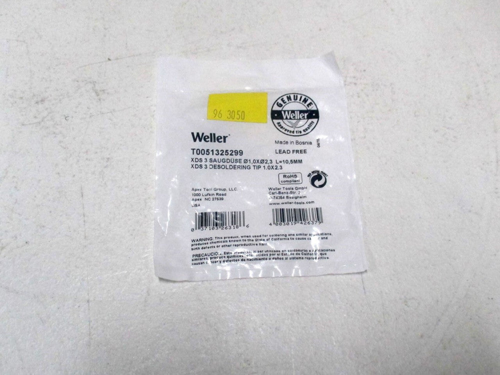 Weller (T0051325299) 1mm ID x 2.3mm OD x 10.5mm OAL XDS 3 Desoldering Pump Tip