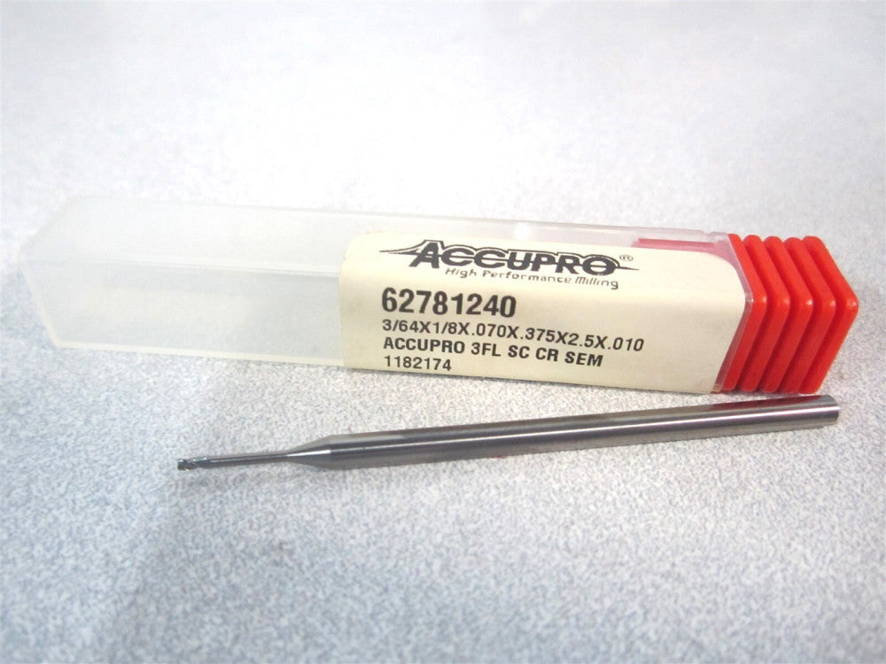 (6503824) 3/64" x 1/8" x .070" 2-1/2" Solid Carbide 3Fl Corner Radius End Mill