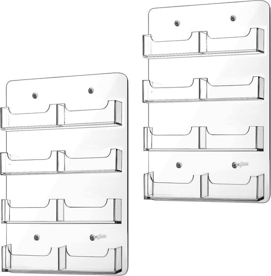 2 Pieces Acrylic Business Card Holder Wall Mount Clear Sticker Display Rack M...
