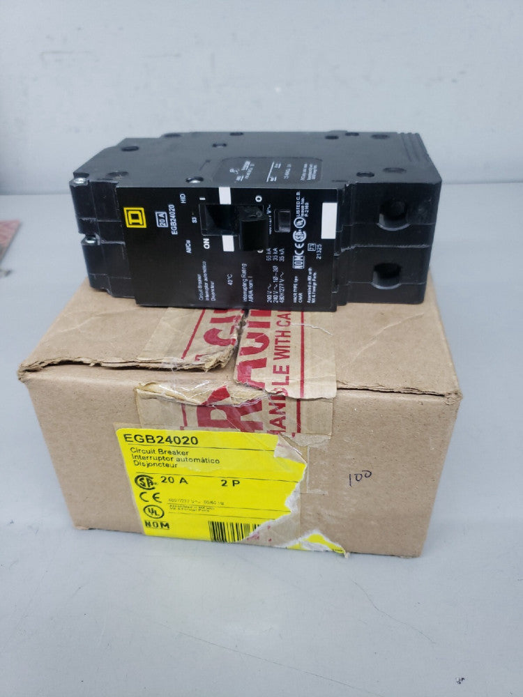 1- SQUARE D EGB24020 CIRCUIT BREAKER 2 Pole 20Amp 277/480V ~ New Old Stock