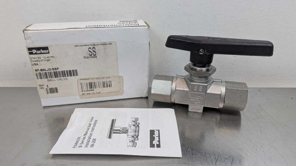 Parker 6F-B8LJ2-SSP Stainless Steel Ball Valve 3/8" FNPT 316 S/S Quarter Turn