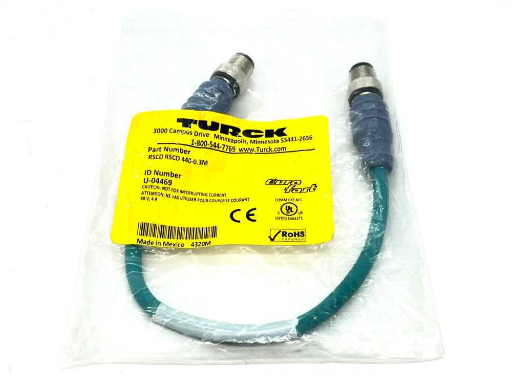 Turck RSCD RSCD 440-0.3M Eurofast Ethernet Cordset Double M12 Male 0.3M U-04469