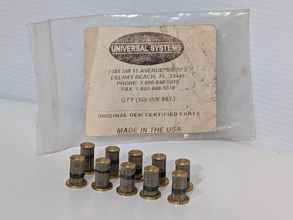 Lot of 10: Universal Systems 6613 mesh filter screen tip strainers, Made in USA