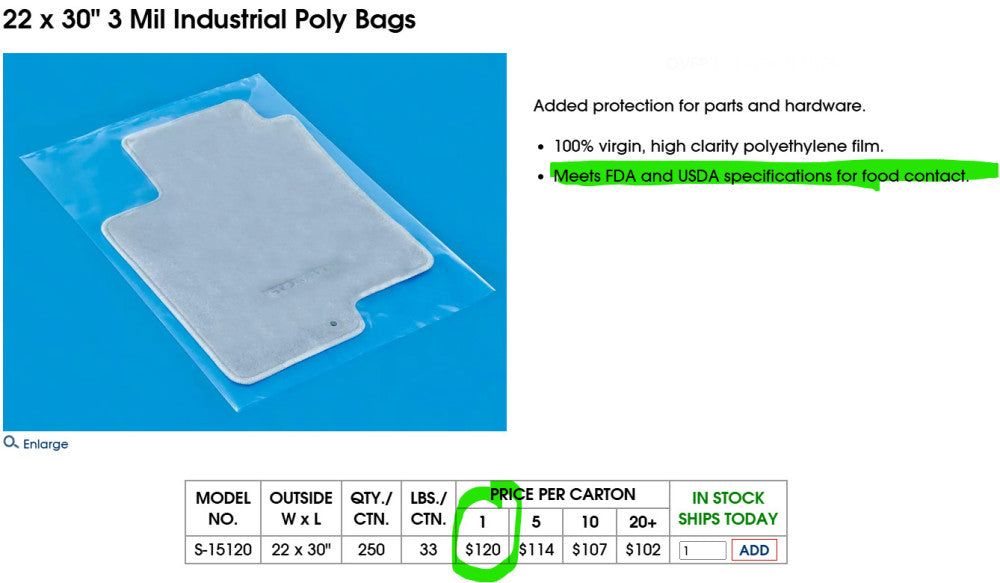 250-Pack 22” x 30” 3-Mil Flat Open Top Poly Bags S-15120 ULINE [C5S4]