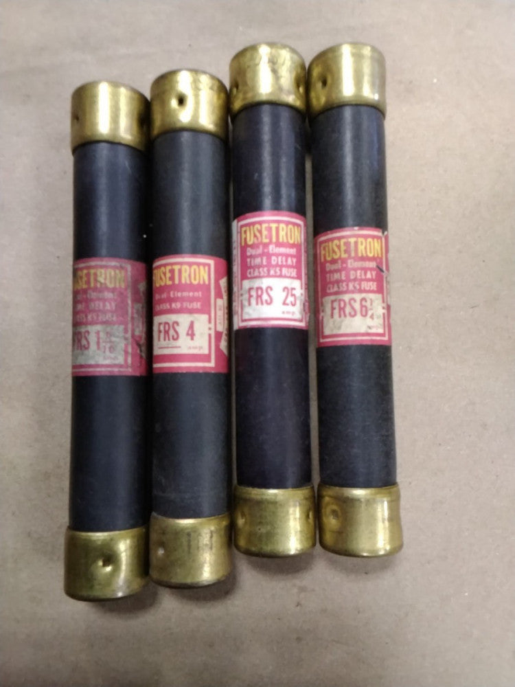 Lot Of 4 Bussman Fusetron FRS 4, FRS 6 1/4, FRS 25, FRS 1 6/10 FRS4 FRS25 F21