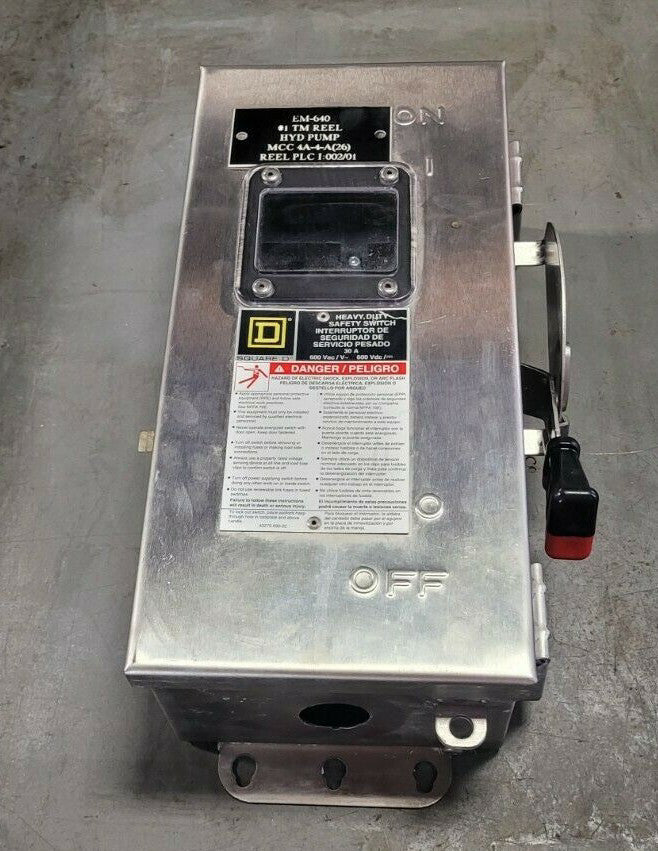 SQUARE D 30 AMP NON-FUSED STAINLESS SAFETY SWITCH 600 VAC 3 POLE HU361DSEISLCCVW