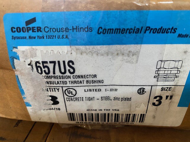 (Lot of 3) Crouse-Hinds 1657US Compression Insulated Threaded Connector, 3 in