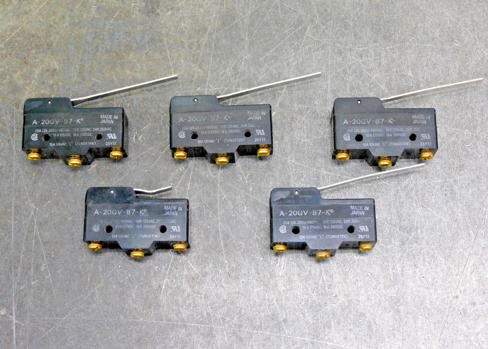 Omron A-20GV B7-K Hinge Lever Snap Switch 125 / 250 / 480V 20A Lot of Five (5)