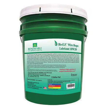 Renewable Lubricants 82614 5 Gal, Pail, Vegetable Oil, Yellow