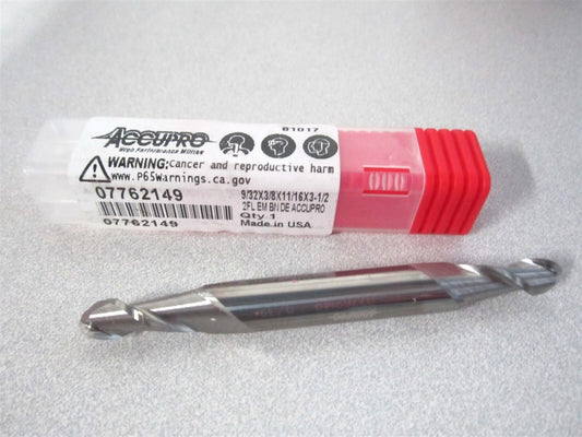 (12177700) 9/32" 11/16" x 3/8" x 3-1/2" OAL Solid Carbide 2Fl Ball End Mill 