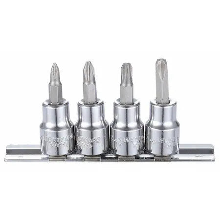 Westward 54Tn84 3/8" Drive Socket Bit Set, Sae, 4 Pcs