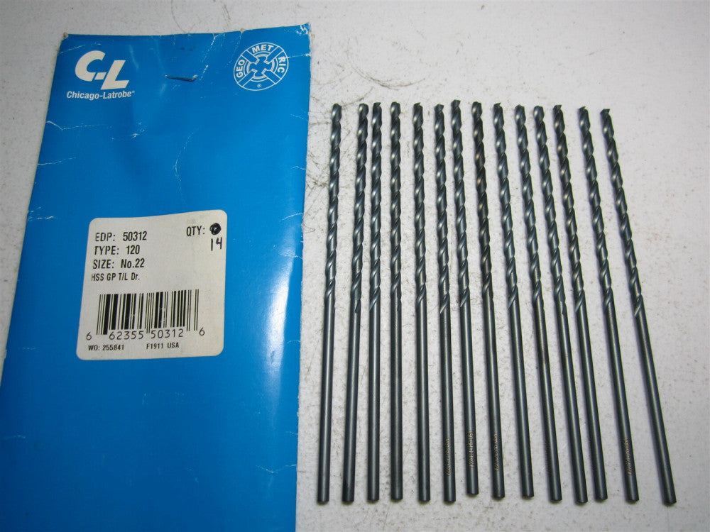 Chicago - Latrobe (50312) #22 118° Spiral Flute HSS Taper Drill Bit - Qty 14