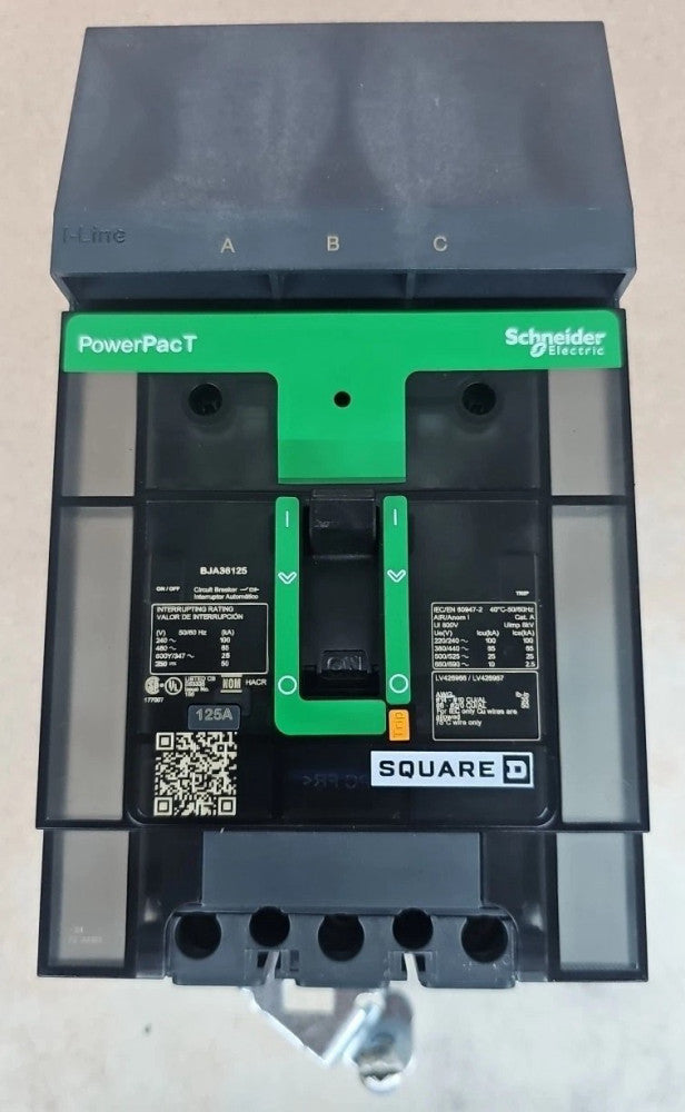 Square D BJA36125 3Pole 125A 600 Volt 65kA I-Line Circuit Breaker PowerPacT NTO