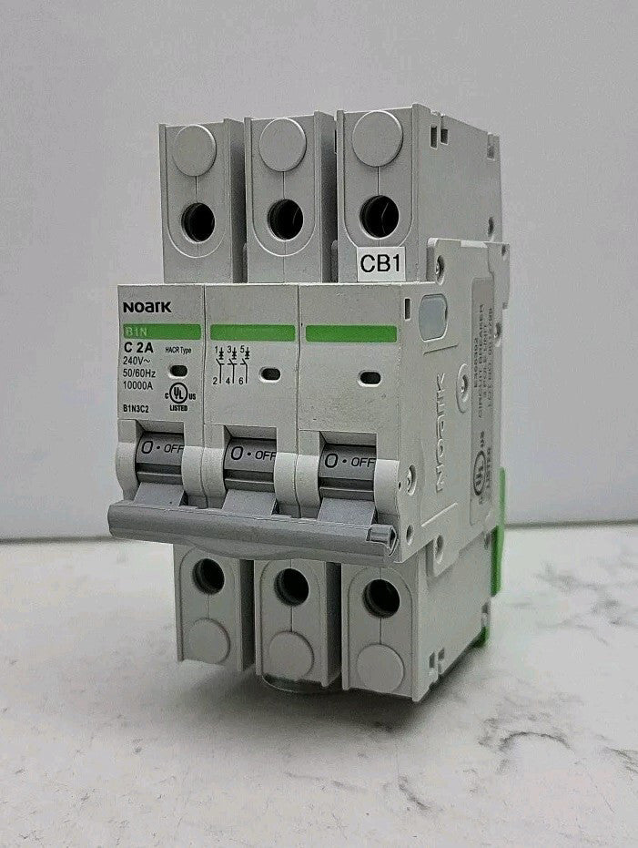 Noark B1N3C2 Miniature Circuit Breaker 2A 3 Pole 10kA 240Vac Used