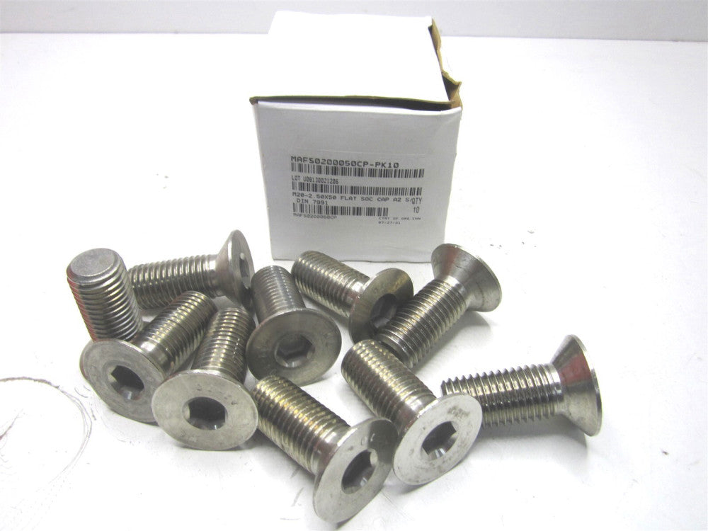 (FHS1X2050-010BX) M20x2.5 A2 Stainless Steel Flat Socket Cap Screw - Lot of 10