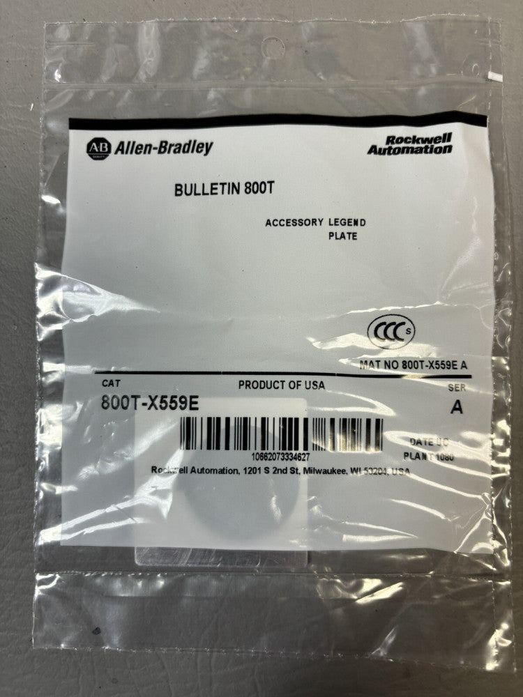 NEW ALLEN BRADLEY BULLETIN 800T-X559E ACCESSORY LEGEND PLATE SERIES A