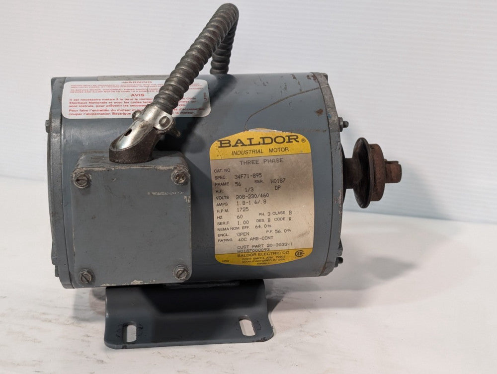 Baldor 34F71-895 Industrial Motor, 1/3 HP, 1725 RPM, 208-230/460V, 3 Phase