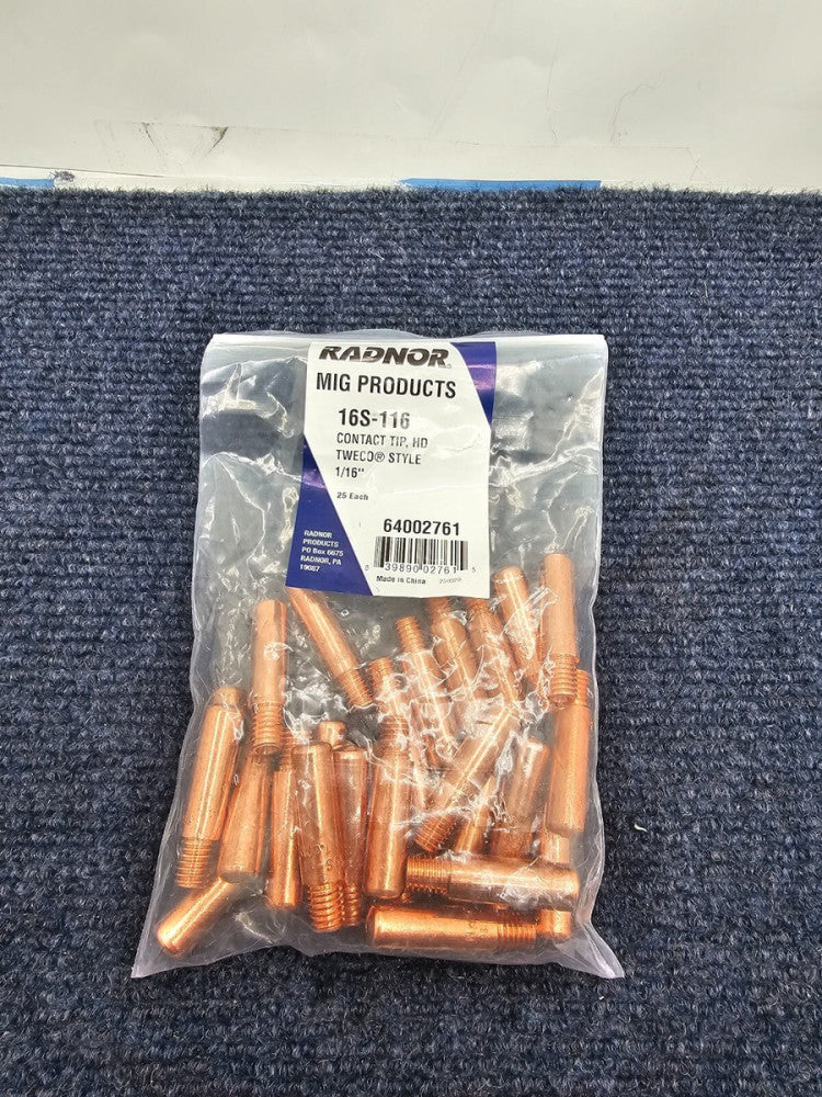 (QTY 25) Radnor 16S-116 Contact Tip, HD Tweco Style 1/16"