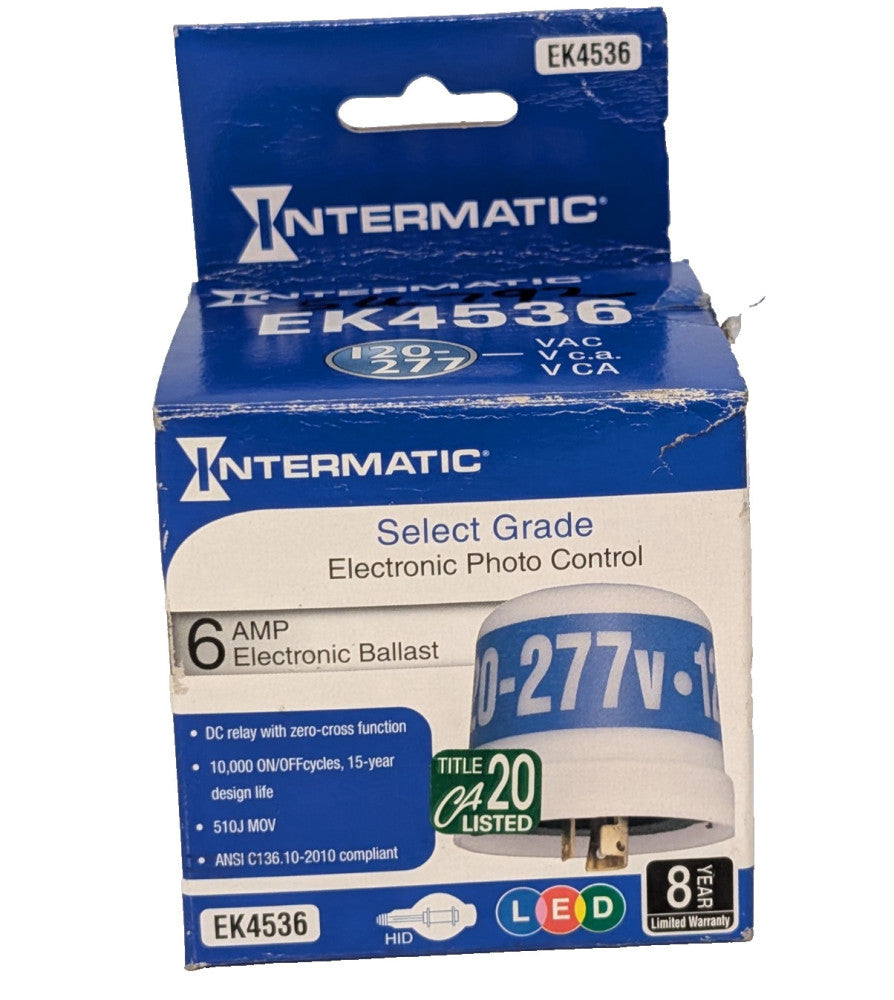 Intermatic EK4536 6A Electronic Ballast Select Grade Photo Control, 120-277VAC