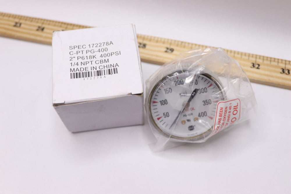 Ametek Pressure Gauge 0-400 PSI Scale Range Brass 1/4" Thread 2" Dial 172278A