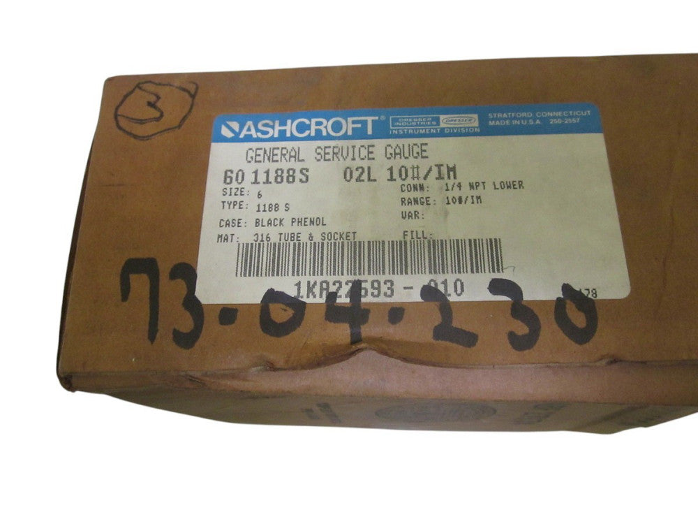 ASHCROFT 601188S02L-10#/IM PRESSURE GAUGE 0-10 PSI NSMP