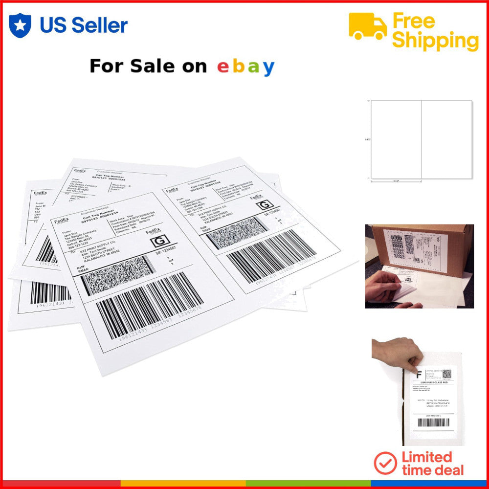 8.5x5.5 Inch Shipping Labels 50 Sheets Laser Inkjet Printable Adhesive