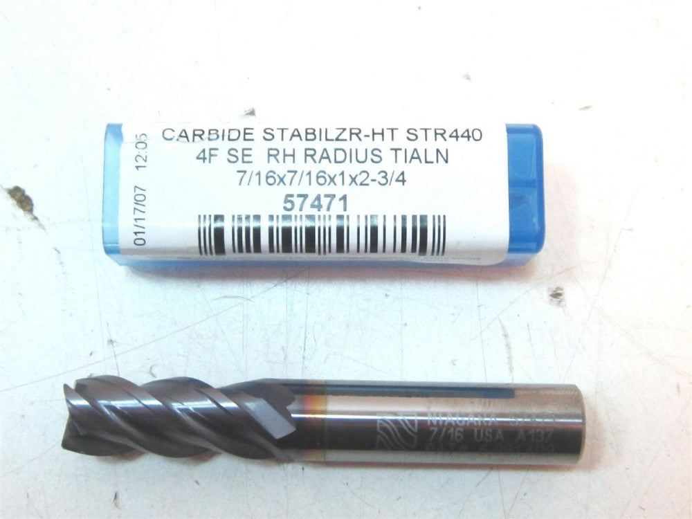 Niagara (57471) 7/16" 4F RH Carbide TIALN .020R Corner Chamfer End Mill 