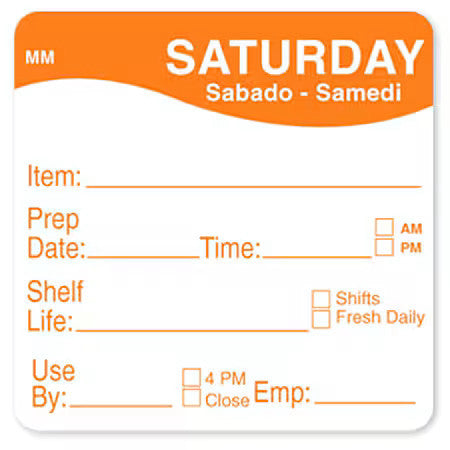 Daymark It120156-2-Tue Food Safety Label,Yellow/White,2 In H